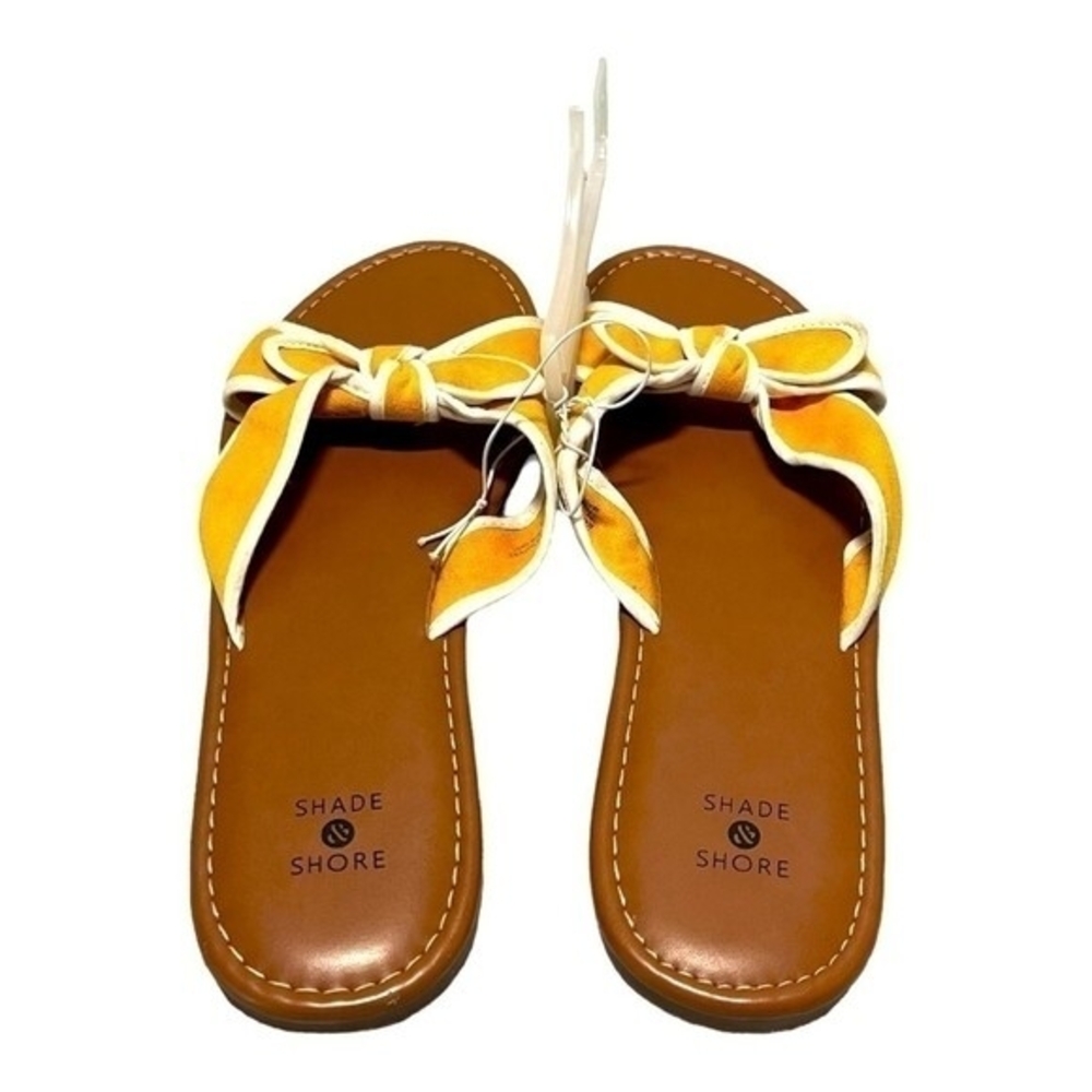 Shade & Shore Yellow White Bow Knot Slip-On Sandals Women’s Size 10 - Picture 7 of 9